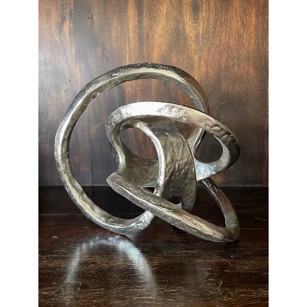 Abstract Knot Sculpture 11"H Nickel Metal Knot silver color